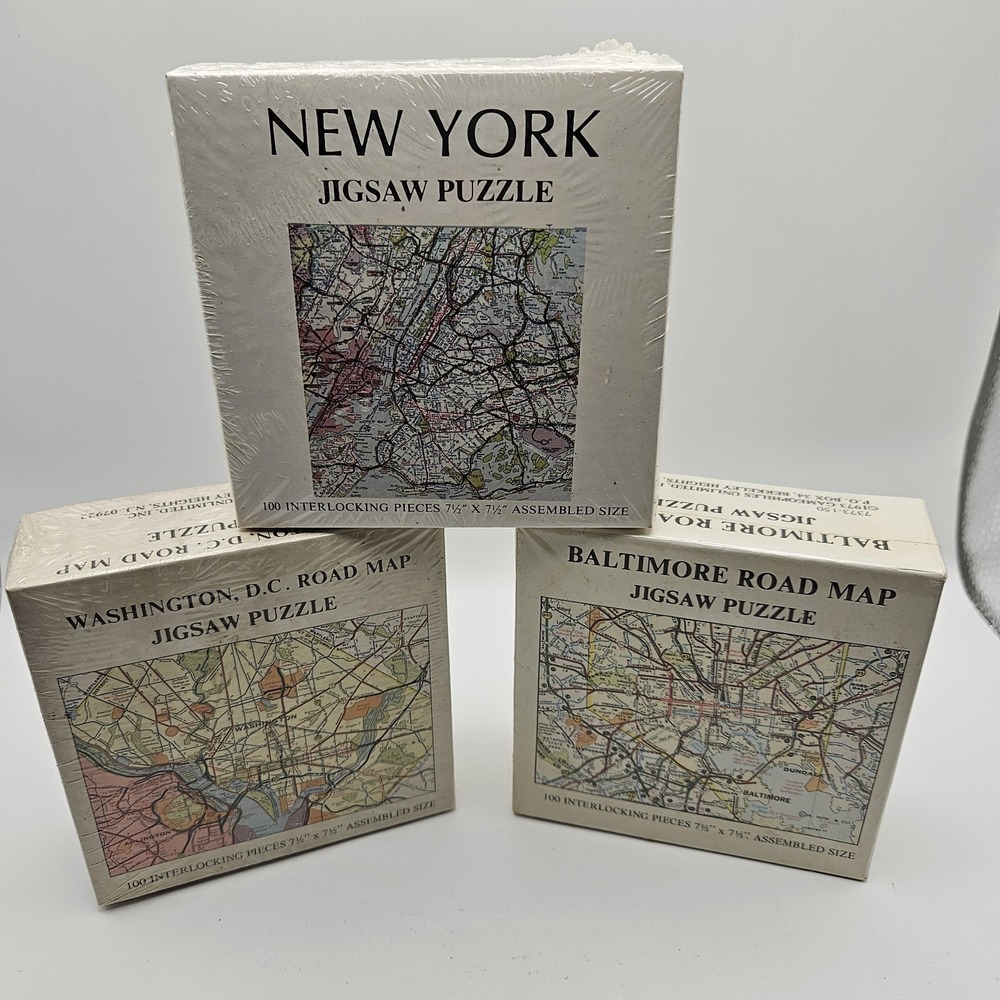 1970's Lot of 3: Pic-Me-Up Puzzles City Maps 100 Pc Sealed Baltimore, DC & NY